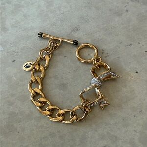 Juicy Couture Gold Charm Bracelet Pave Bow Kid’s Girl’s size